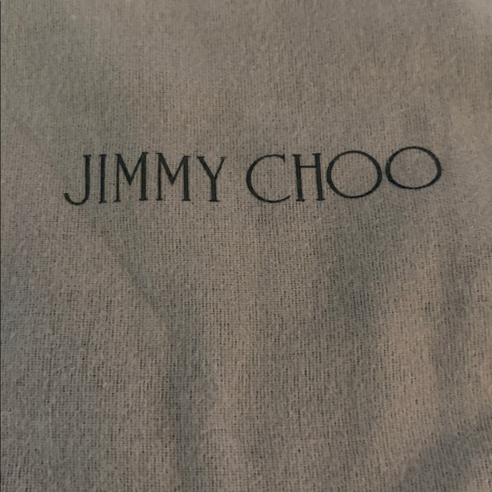 Authentic Jimmy Choo dust bag grey fleece for shoe or purse storage.